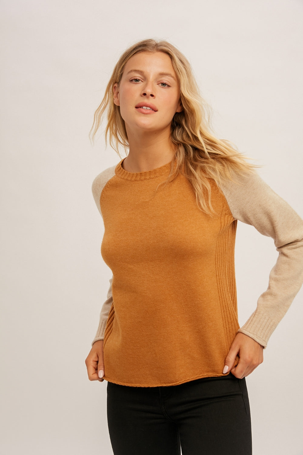 Colorblock Long Raglan Sleeve Sweater