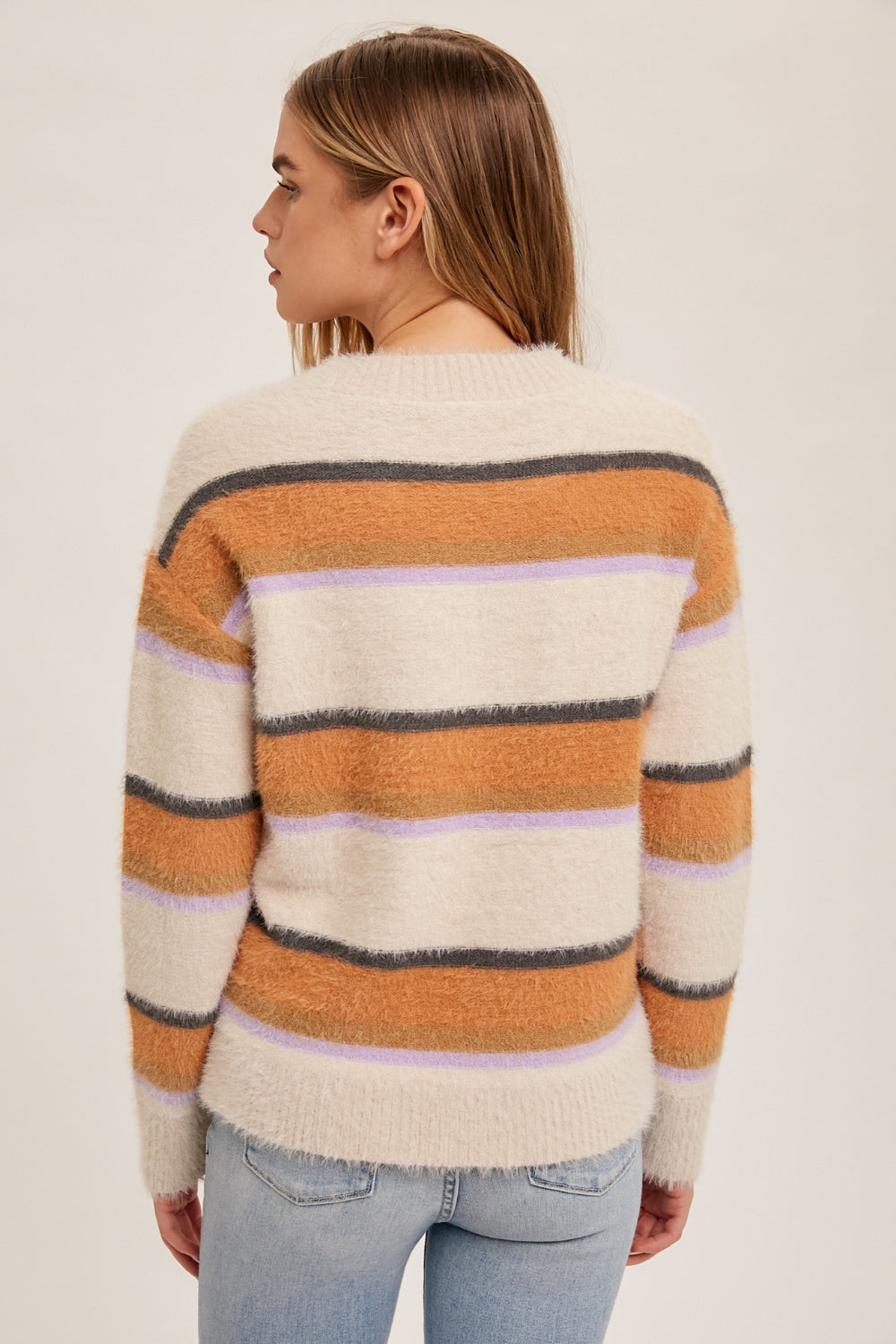 Colorblock Striped Eyelash Sweater