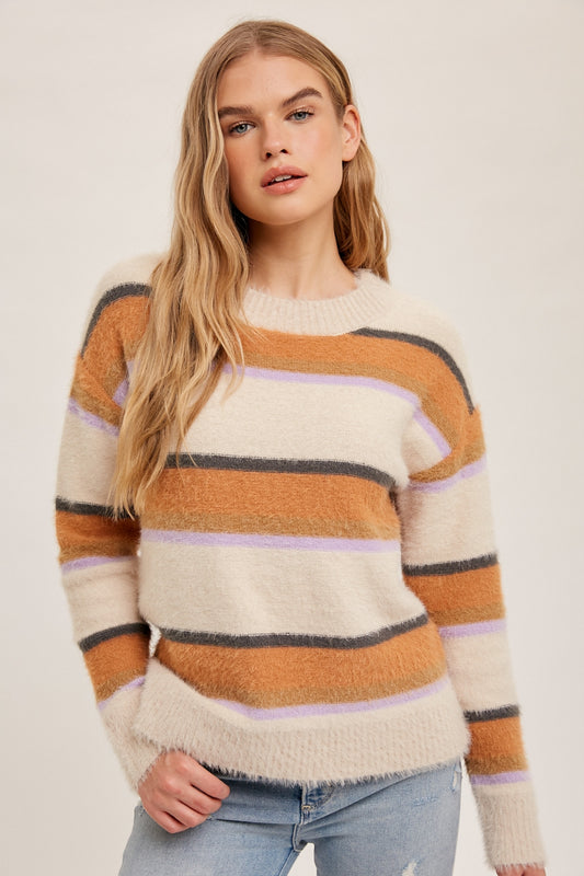 Colorblock Striped Eyelash Sweater