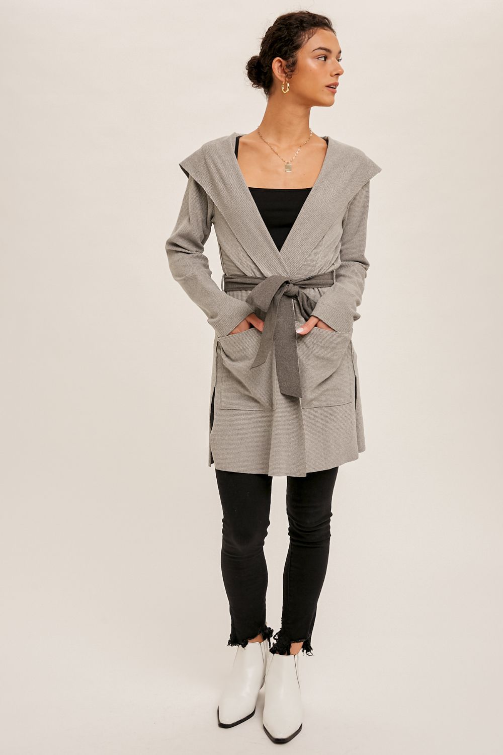 Fleece Belted Lightweight Hooded Coat