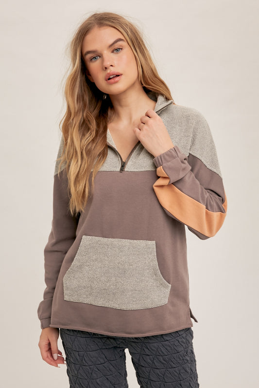 Half Zip Colorblock Pullover Sweatshirt