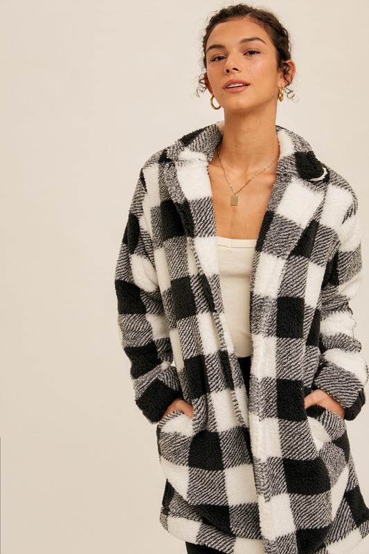 Sherpa Black and White Checkered Coat