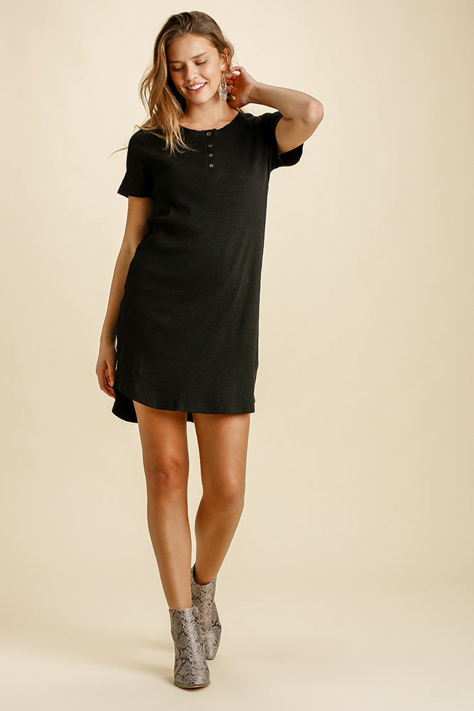Black Ribbed Mini Dress