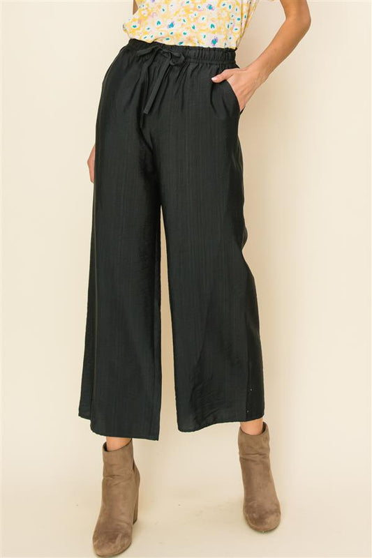 Drawstring Black Capri Pants