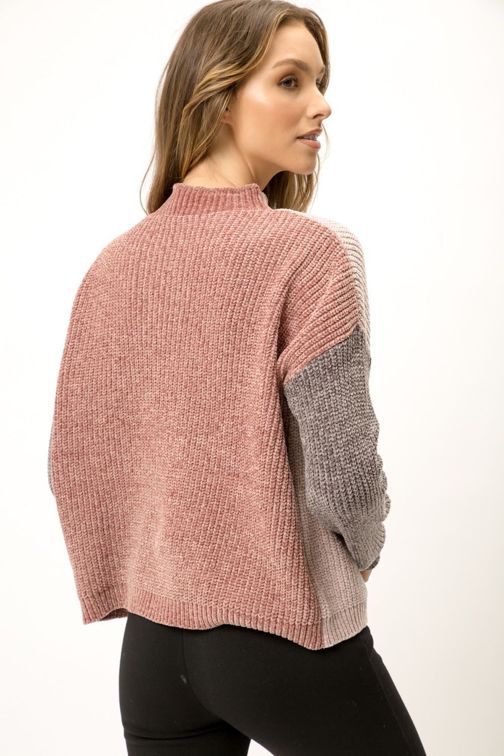 Mock Turtleneck Color Block Sweater