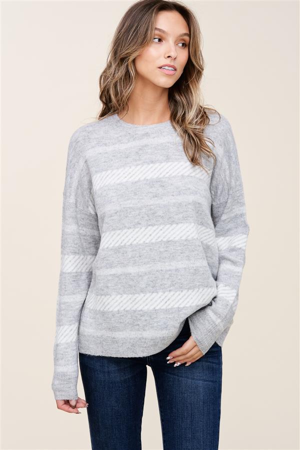 Gray and Ivory Long Sleeve Sweater