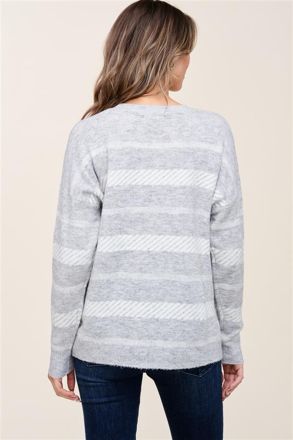 Gray and Ivory Long Sleeve Sweater