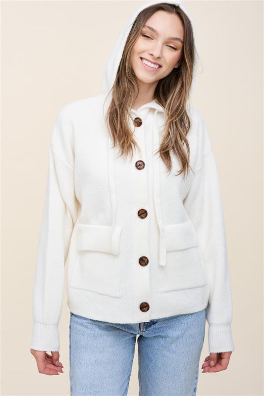Ivory Button Up Hoodie Cardigan