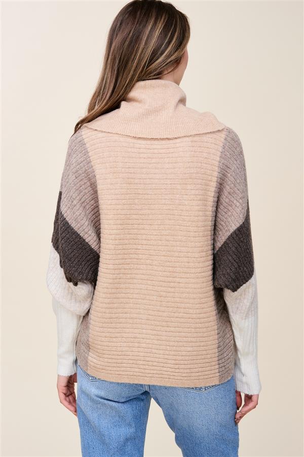 Taupe and Brown Colorblock Sleeves Cozy Sweater