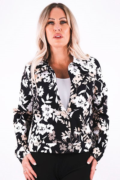 Floral Pattern Black White and Taupe Jacket