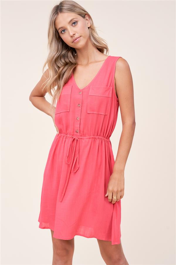 Coral Double Pocket Dress