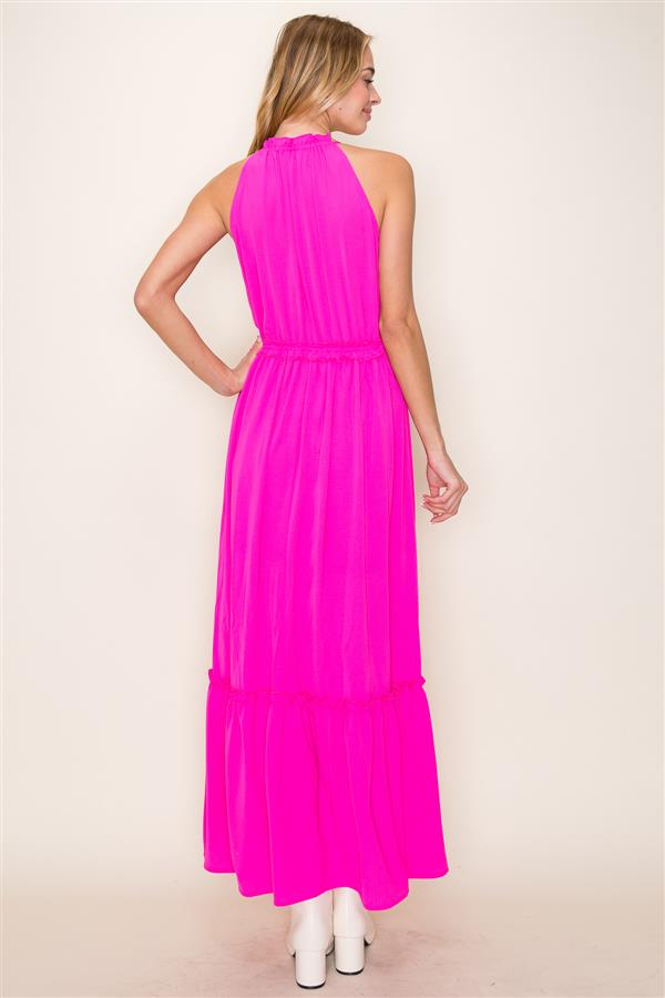 Hot Pink Ruffle Empired Sleeveless Dress