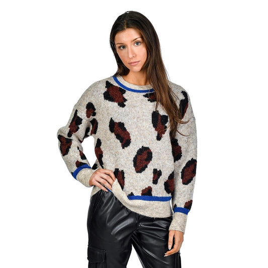 Besy Animal Print Crewneck Sweater