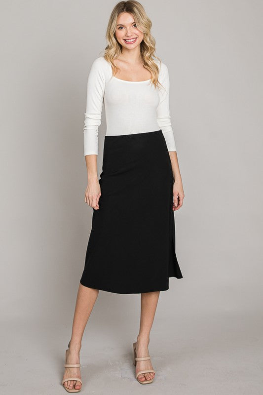 Midi Side Slit Skirt -  Black