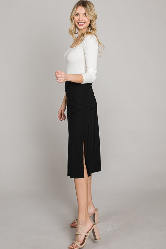 Midi Side Slit Skirt -  Black