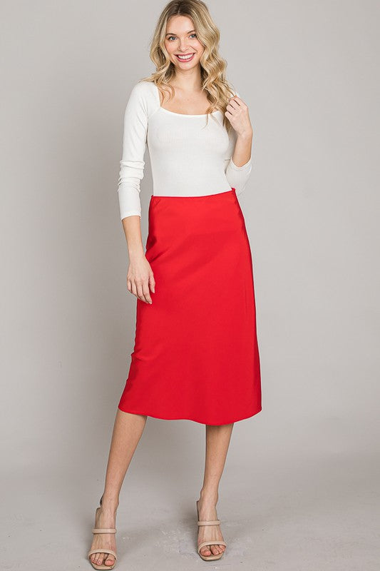 Midi Side Slit Skirt -  Red