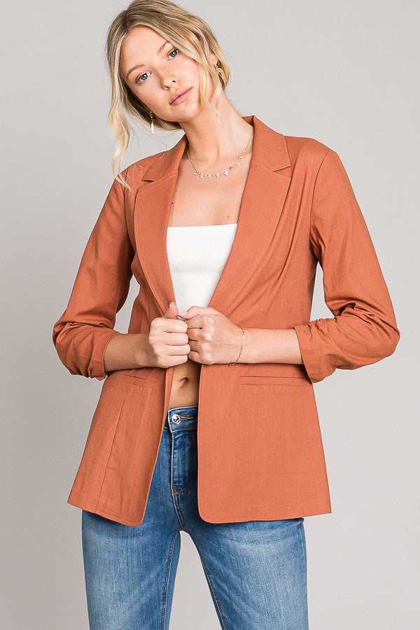 Ruched Sleeve Rust Jacket