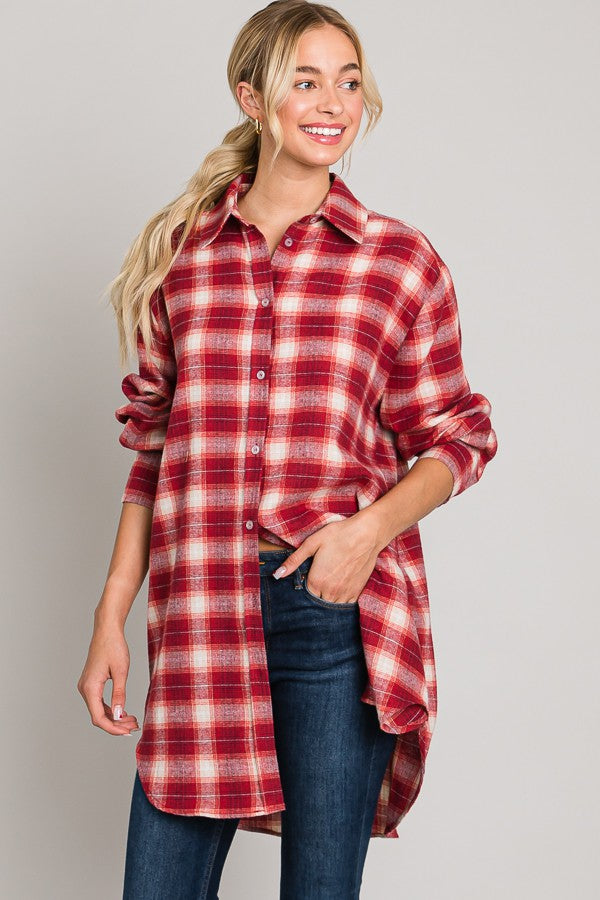 Red Flannel Oversized Shirt Dress