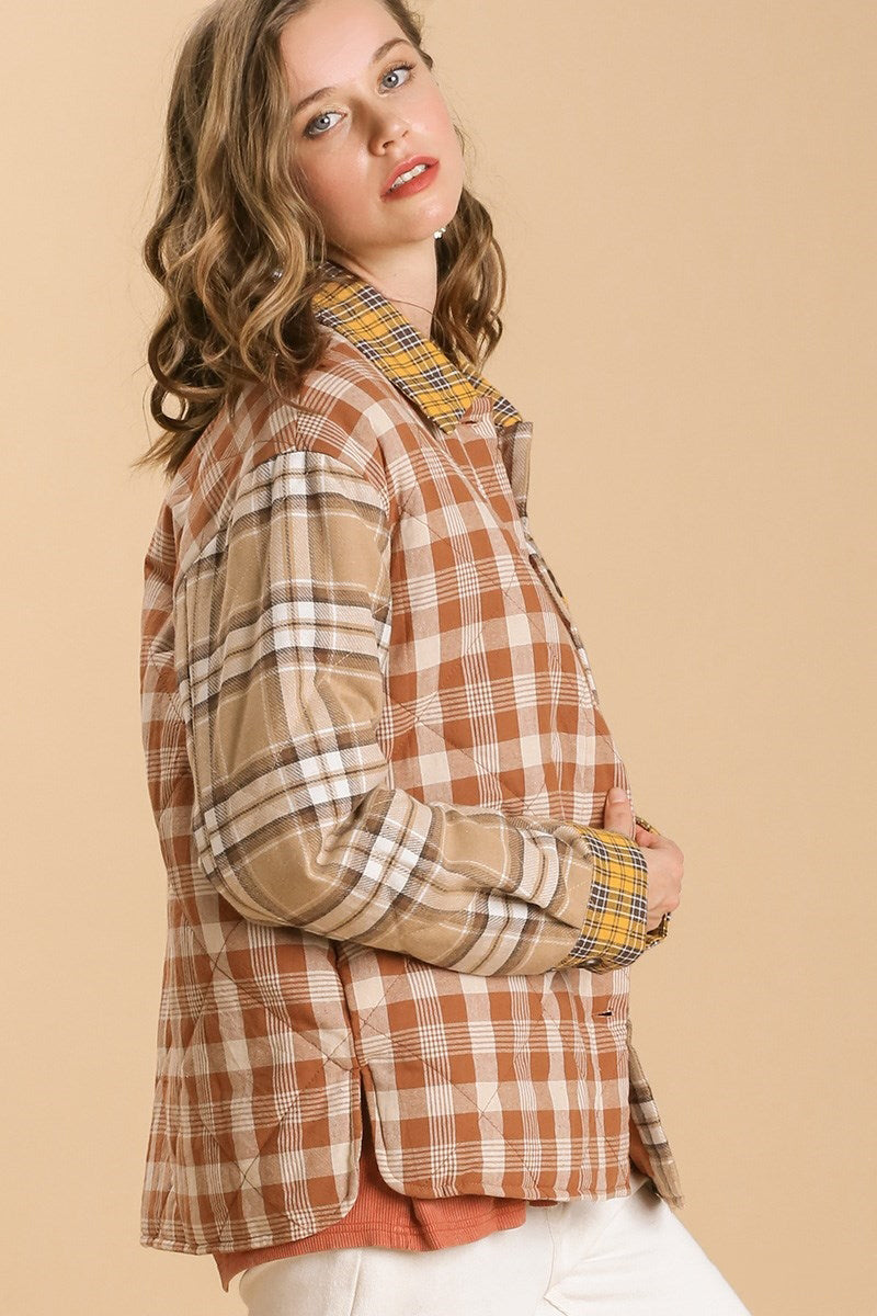 Taupe Quilted Colorblock Plaid Jacket
