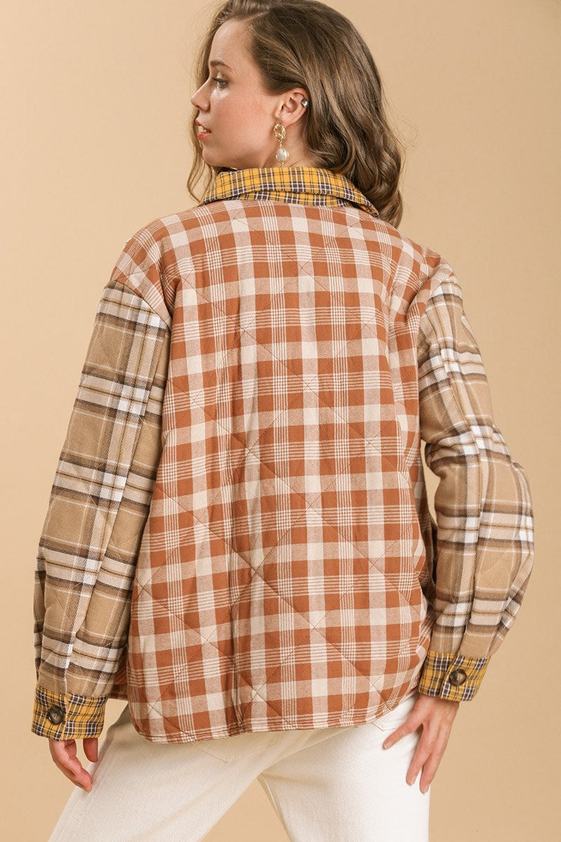 Taupe Quilted Colorblock Plaid Jacket