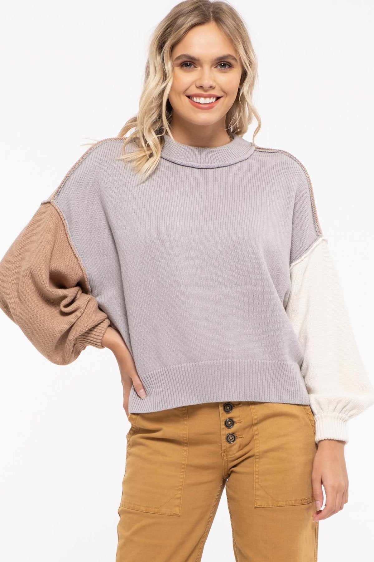Gray Colorblock Pullover Sweater