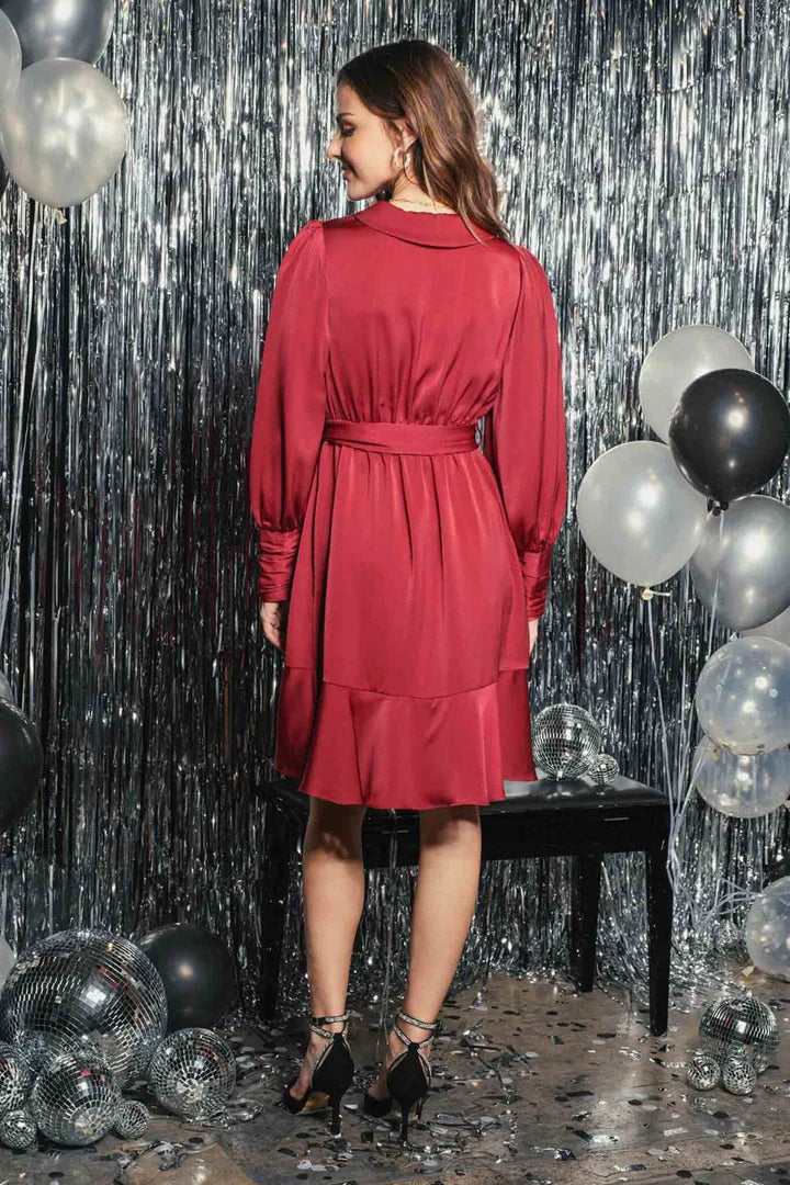 Surplice Front Tie Red Dress