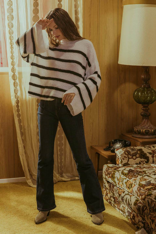 Striped Pullover Sweater - Ivory and Black