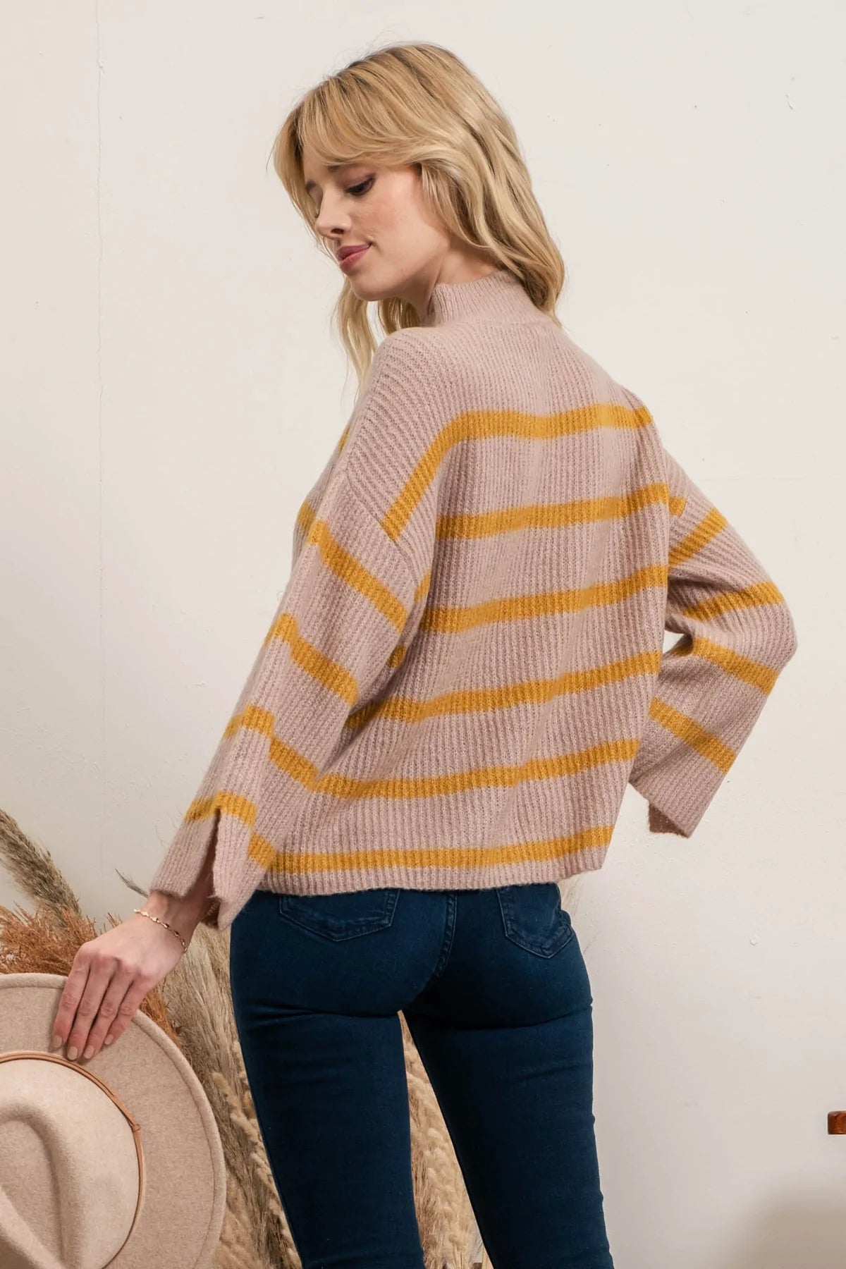 Striped Pullover Sweater - Mocha