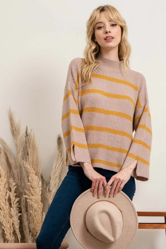 Striped Pullover Sweater - Mocha