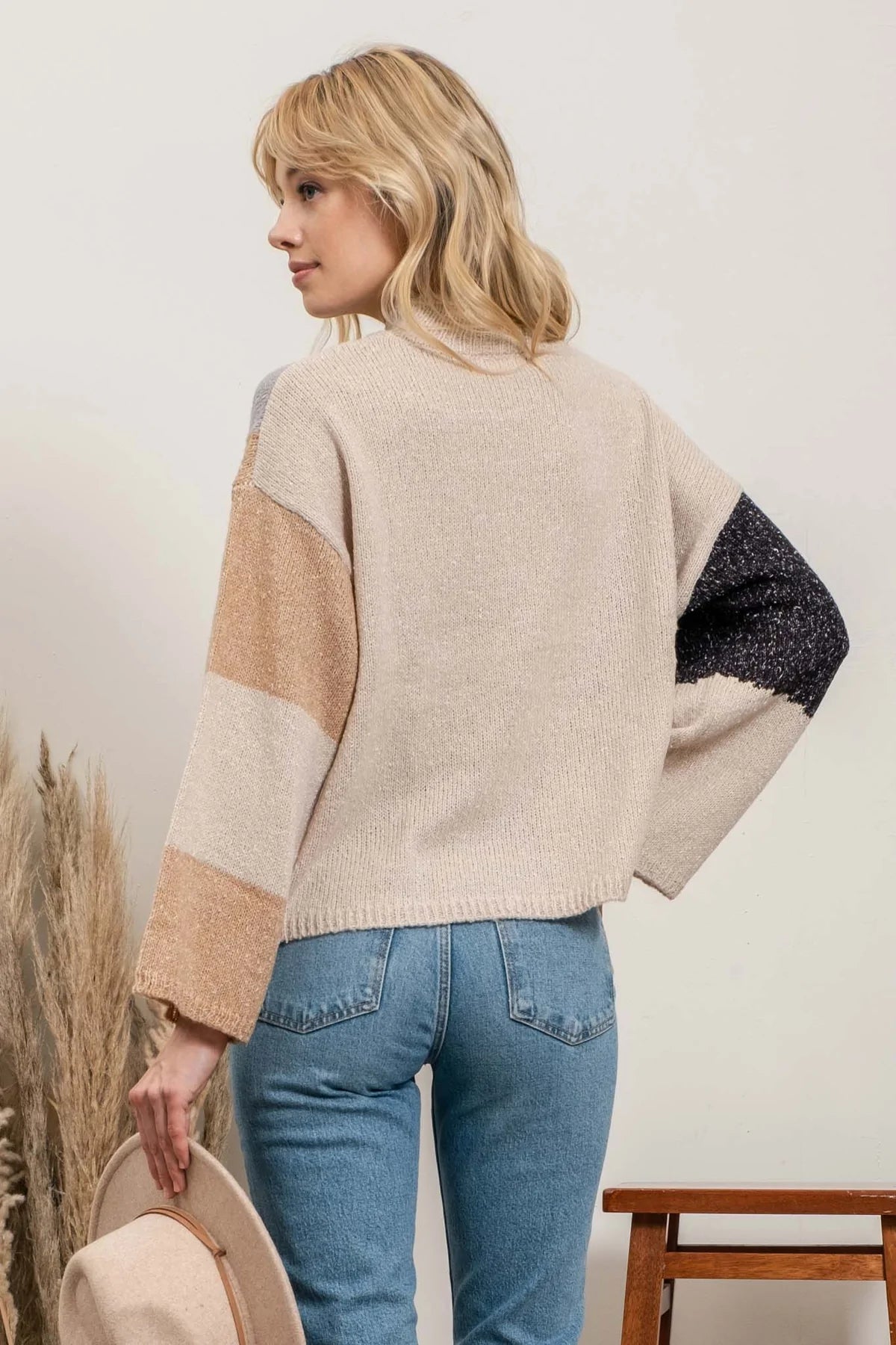 Oatmeal Colorblock Pullover Sweater