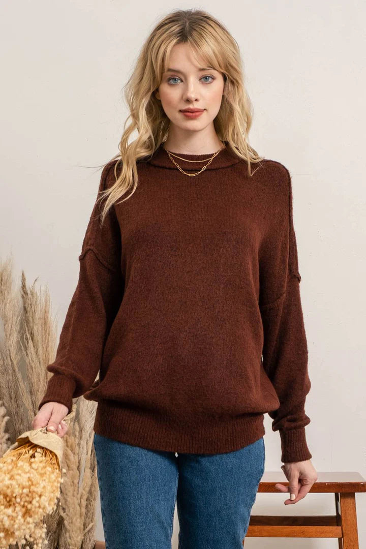 Chocolate Round Neckline Pullover Sweater