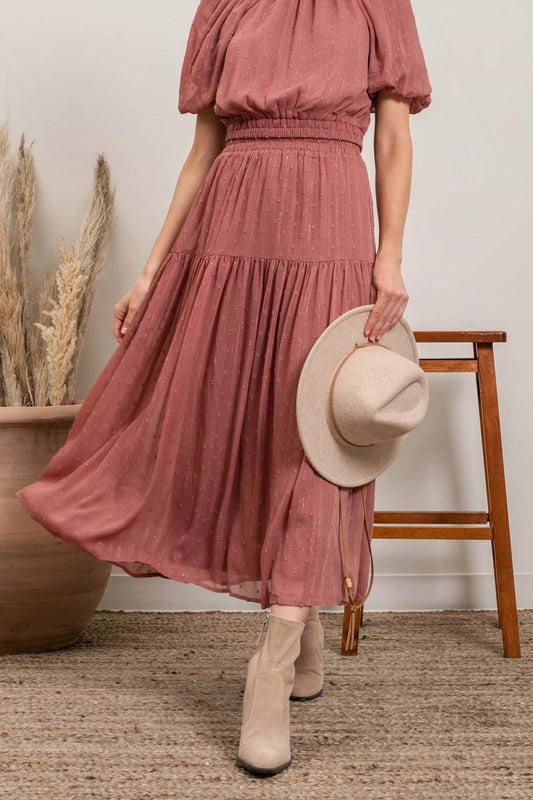 Clip Dot High Waisted Midi Skirt