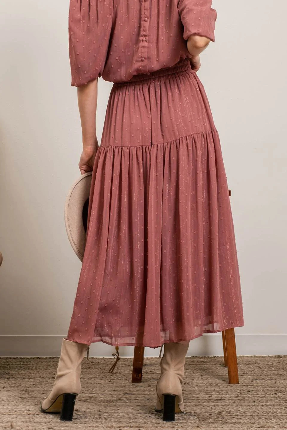 Clip Dot High Waisted Midi Skirt