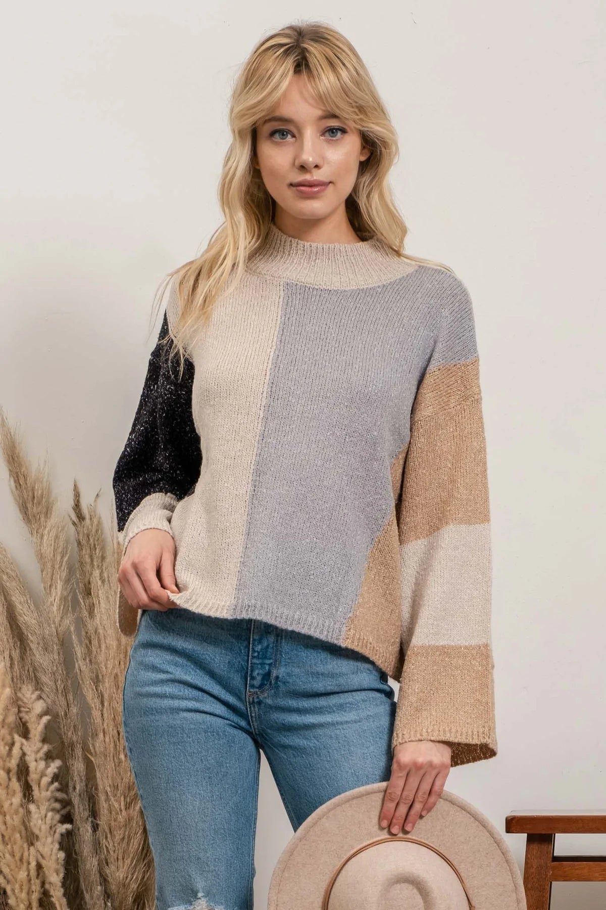 Oatmeal Colorblock Pullover Sweater