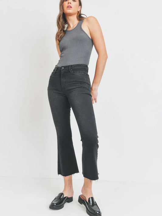 Cropped Demi Flare Jeans - Washed Black