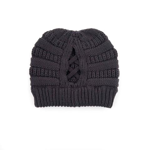 Criss Cross Back Knit Ponytail Beanie - Available in Multiple Colors
