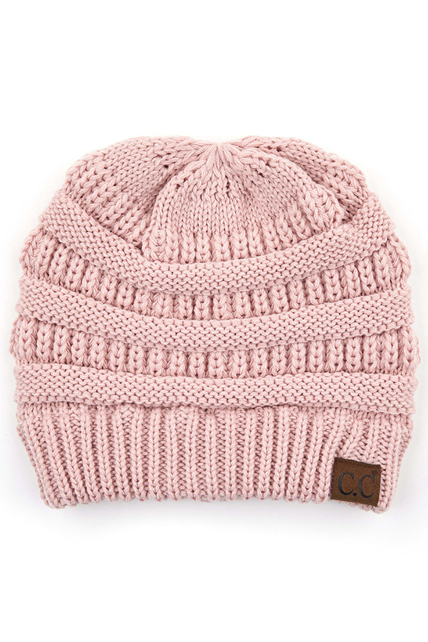 Criss Cross Back Knit Ponytail Beanie - Available in Multiple Colors