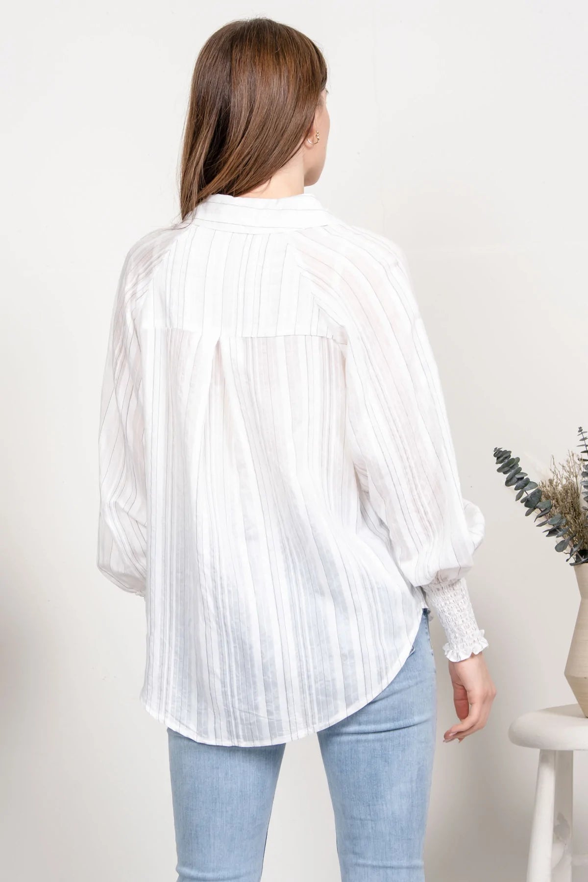 Striped Button Up White Top