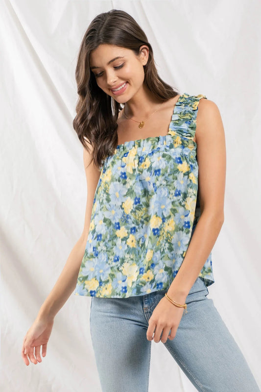 Ruched Straps Floral Top