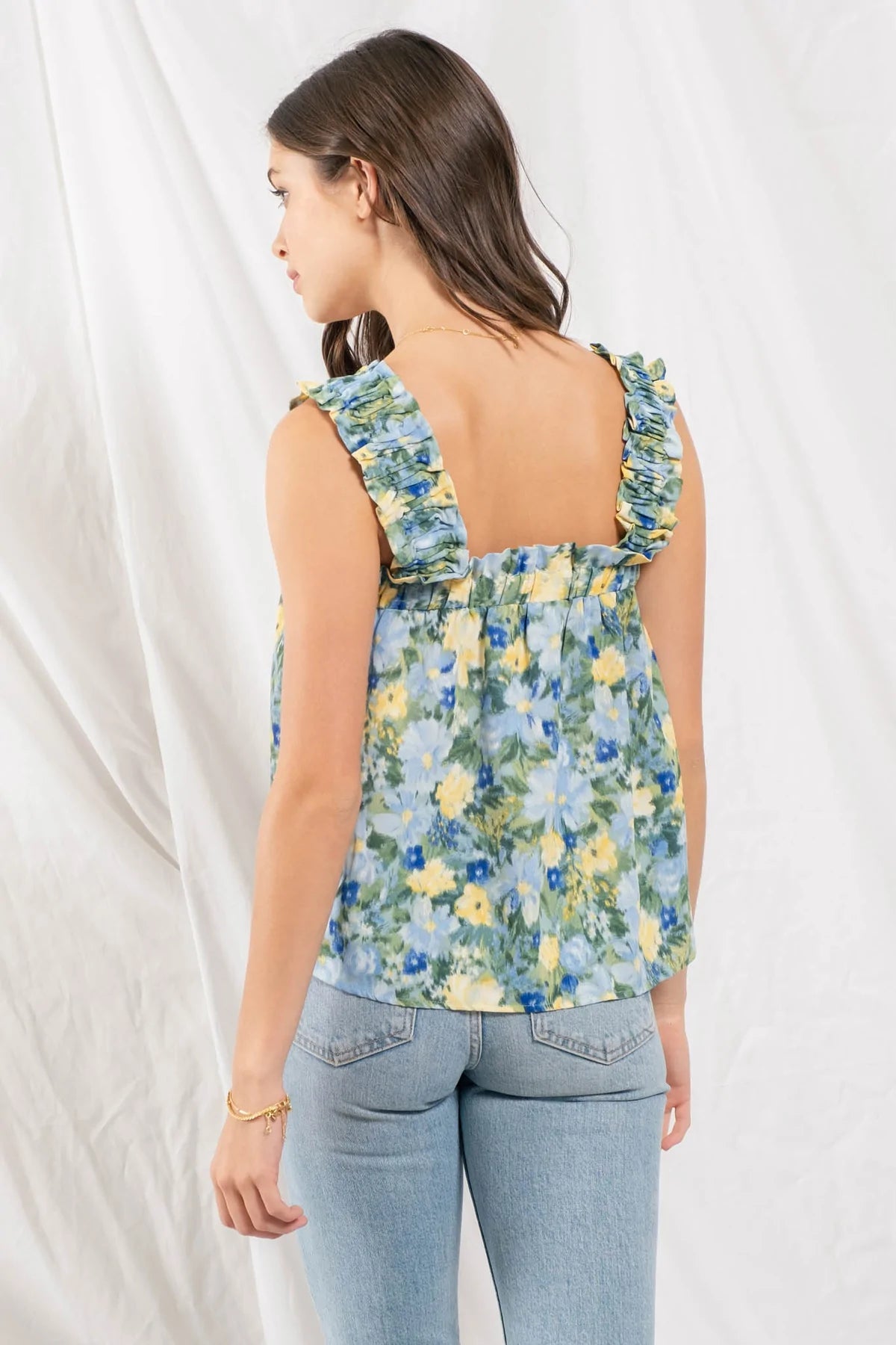 Ruched Straps Floral Top