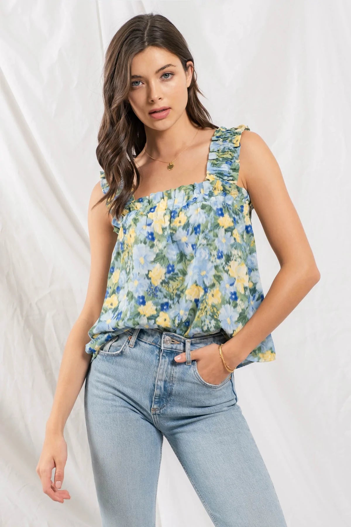 Ruched Straps Floral Top