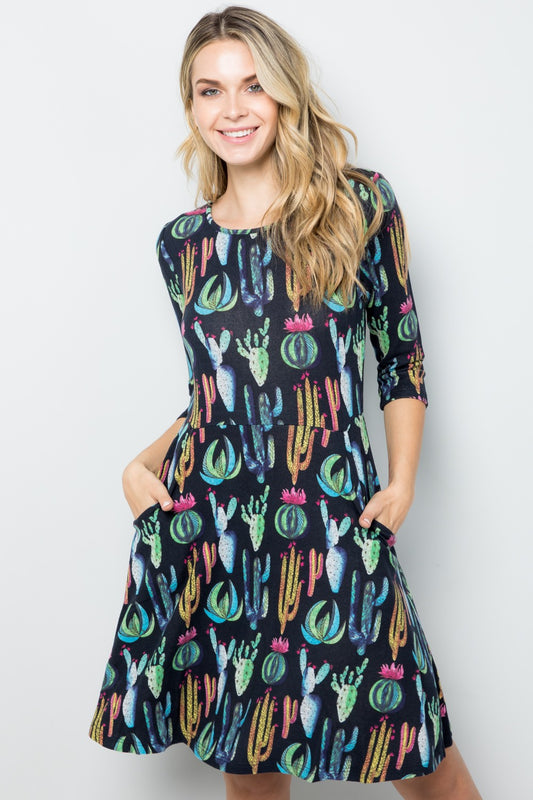 Cactus Print Sweater Dress