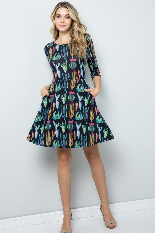Cactus Print Sweater Dress