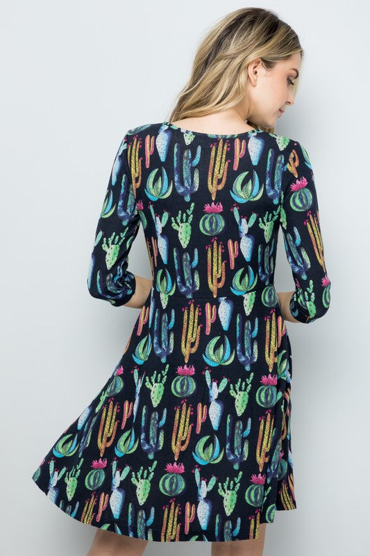 Cactus Print Sweater Dress