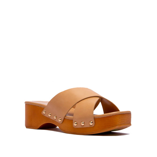 Crossed Tan Band Studded Slide