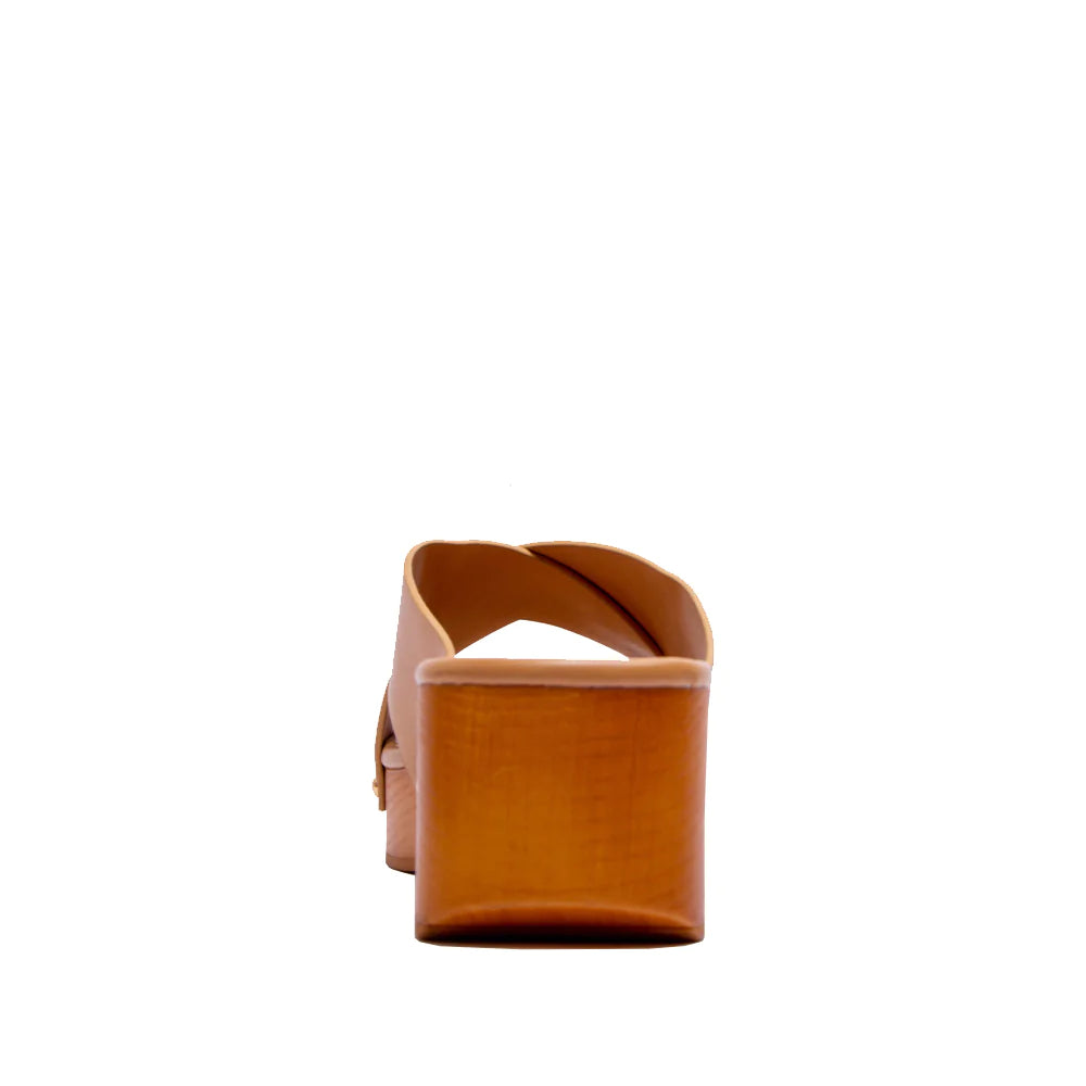 Crossed Tan Band Studded Slide
