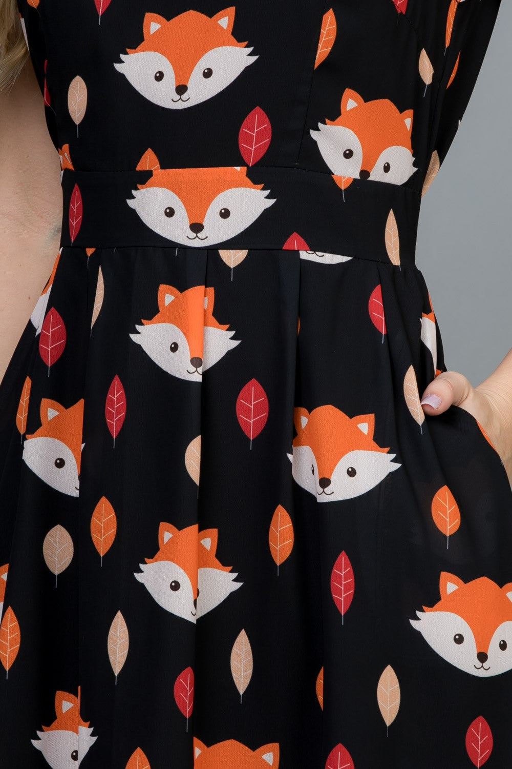 Black Fox Print Tie Back Dress