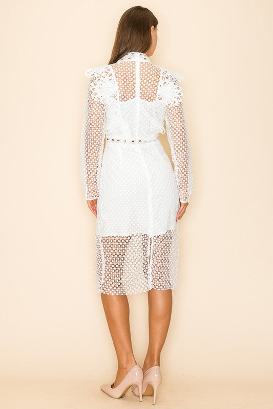 Lace Detail Long Sleeve Midi Dress
