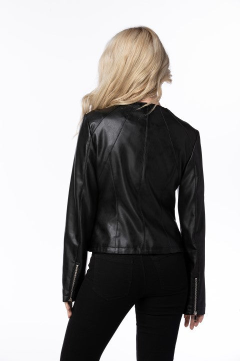 Pearl Studded Faux Leather Jacket