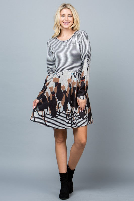 Cat Sweater Dress with Pockets